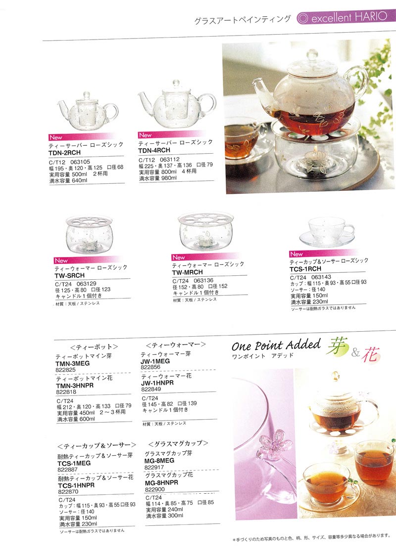 Catalog 2007, EXCELLENT HARIO, TDN-2RCH, TDN-4RCH, TW-SRCH, TW-MRCH, TCS-1RCH, TWN-3MEG, TWN-3HNPR, JW-1WEG, JW-1HNPR, TCS-1MEG, TCS-1HNPR, MG-8MEG, MG-8HNPR