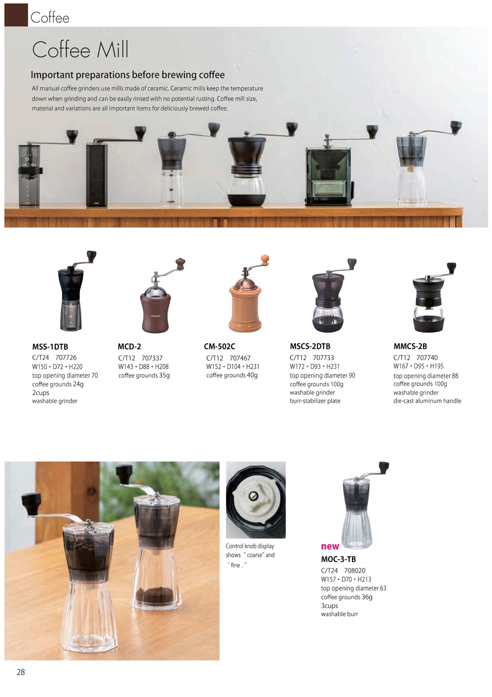 Catalog 2019, Coffee, Mill, ceramic, washable grinder, MSS-1DTB, MCD-2, CM-502C, MSCS-2DTB, MMCS-2B, MOC-3-TB