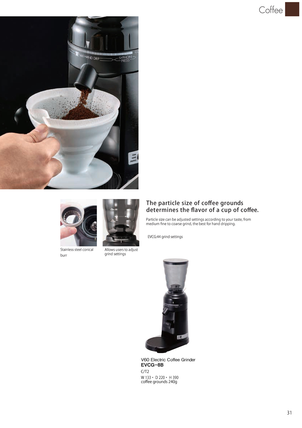 Catalog 2019, Coffee, V60 Electric coffee Grinder, EVCG-8B