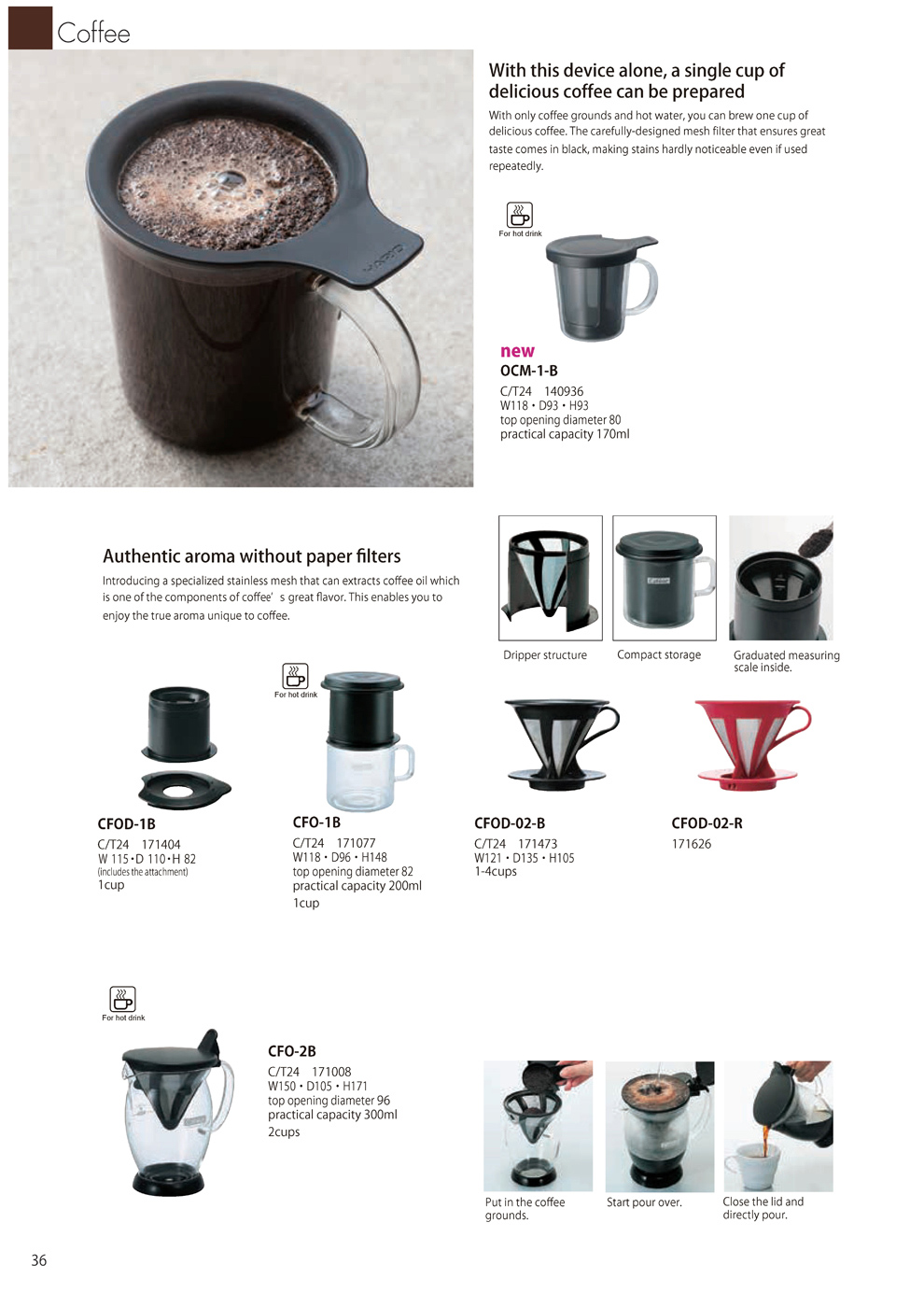 Catalog 2019, Coffee, Aroma, stainless mesh, Metal filter, OCM-1-B, CFOD-1B, CFO-1B, CFOD-02-B, CFOD-02-R, CFO-2B
