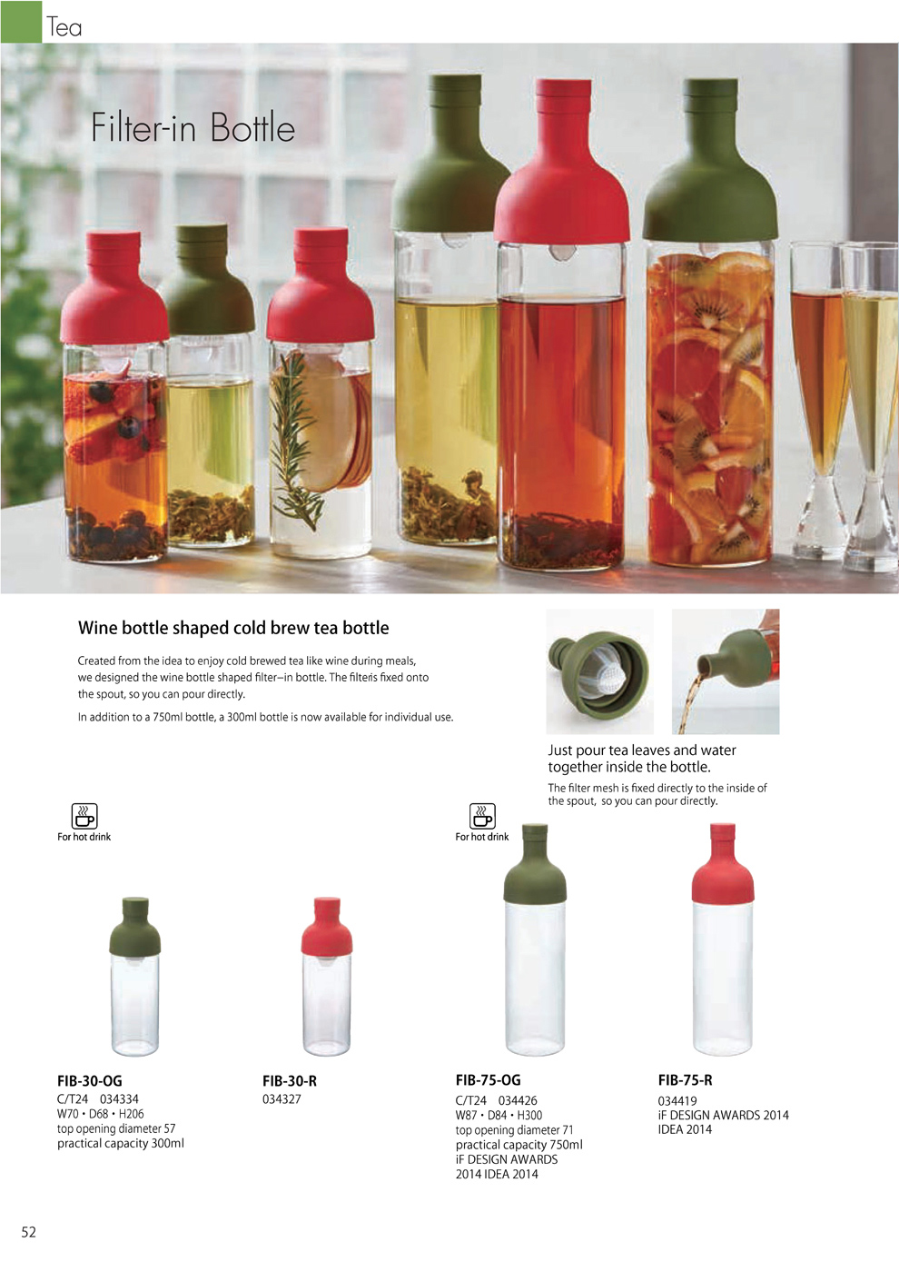 Catalog 2019, TEA, Filter-in Bottle, cold brew tea, filter mesh, wine, FIB-30-OG, FIB-30-R, FIB-75-OG, FIB-75-R