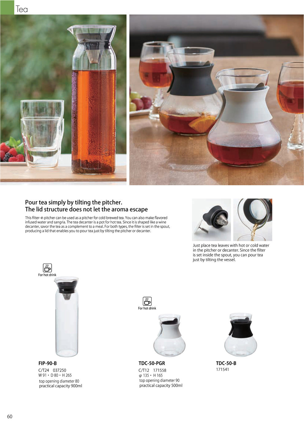 Catalog 2019, TEA, Filter-in Pitcher, Decanter, Aroma, FIP-90-B, TDC-50-PGR, TDC-50-B