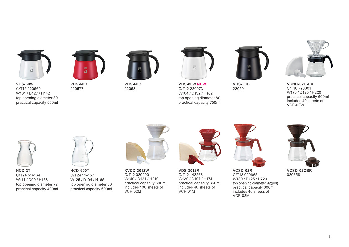 Catalog 2020, Coffee, V60, Coffee Server, pour over, V60 Craft Coffee Maker, coffee decanter, VHS-60W, VHS-60R, VHS-60B, VHS-80W, VHS-80B, VCND-02B-EX, HCD-2T, HCD-600T, XVDD-3012W, VDS-3012R, VCSD-02R, VCSD-02CBR
