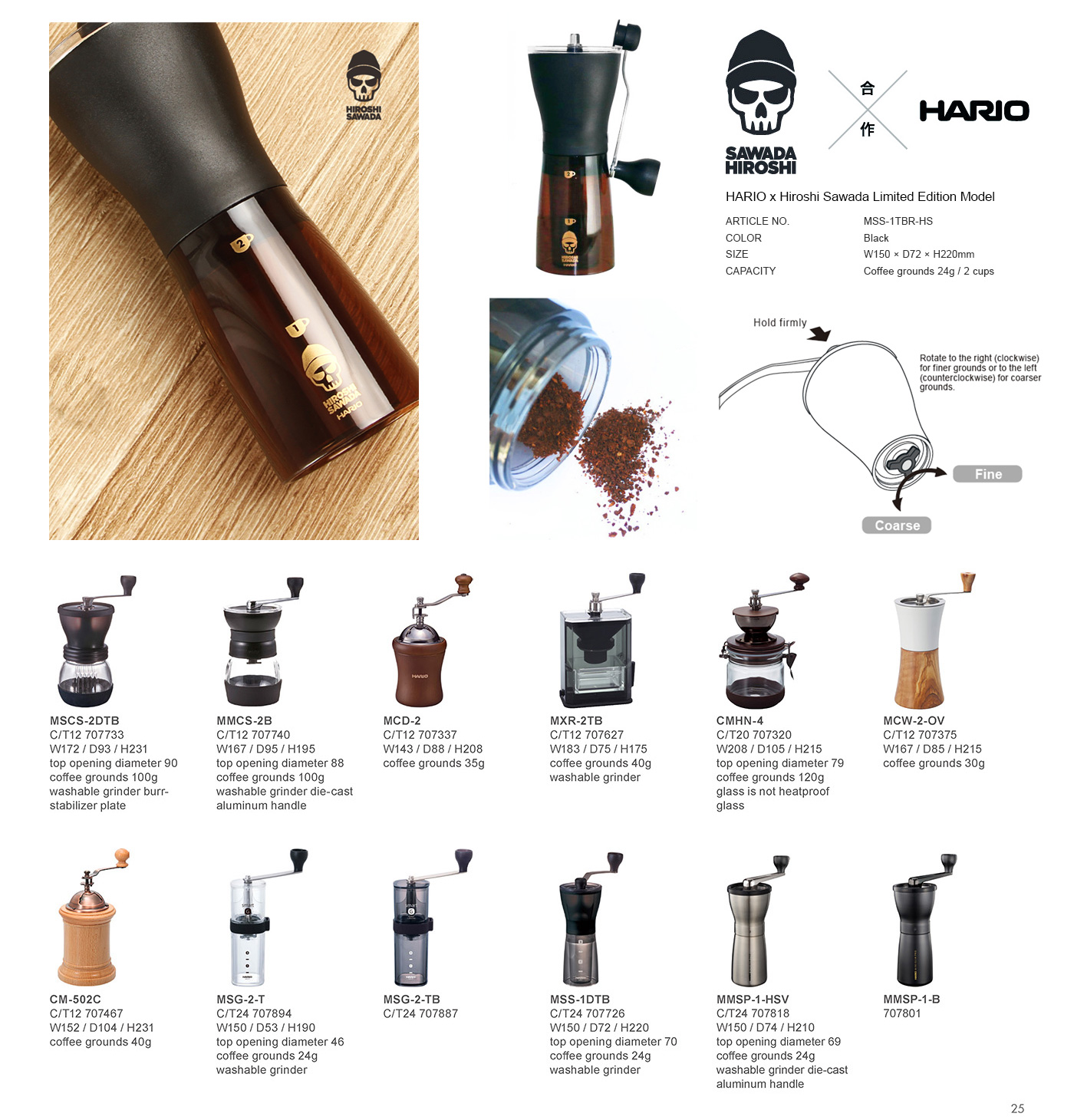 Catalog 2020, Coffee, Grinder, Ceramic burr, grind size, Coarse, Fine, Ceramic Coffee, Mill, Skerton PRO, smart G, Mini-Slim PRO, MSCS-2DTB, MMCS-2B, MCD-2, MXR-2TB, CMHN-4, MCW-2-OV, CM-502C, MSG-2-T, MSG-2-TB, MSS-1DTB, MMSP-1-HSV, MMSP-1-B, MSS-1TBR-HS, Hiroshi Sawada, Limited Edition