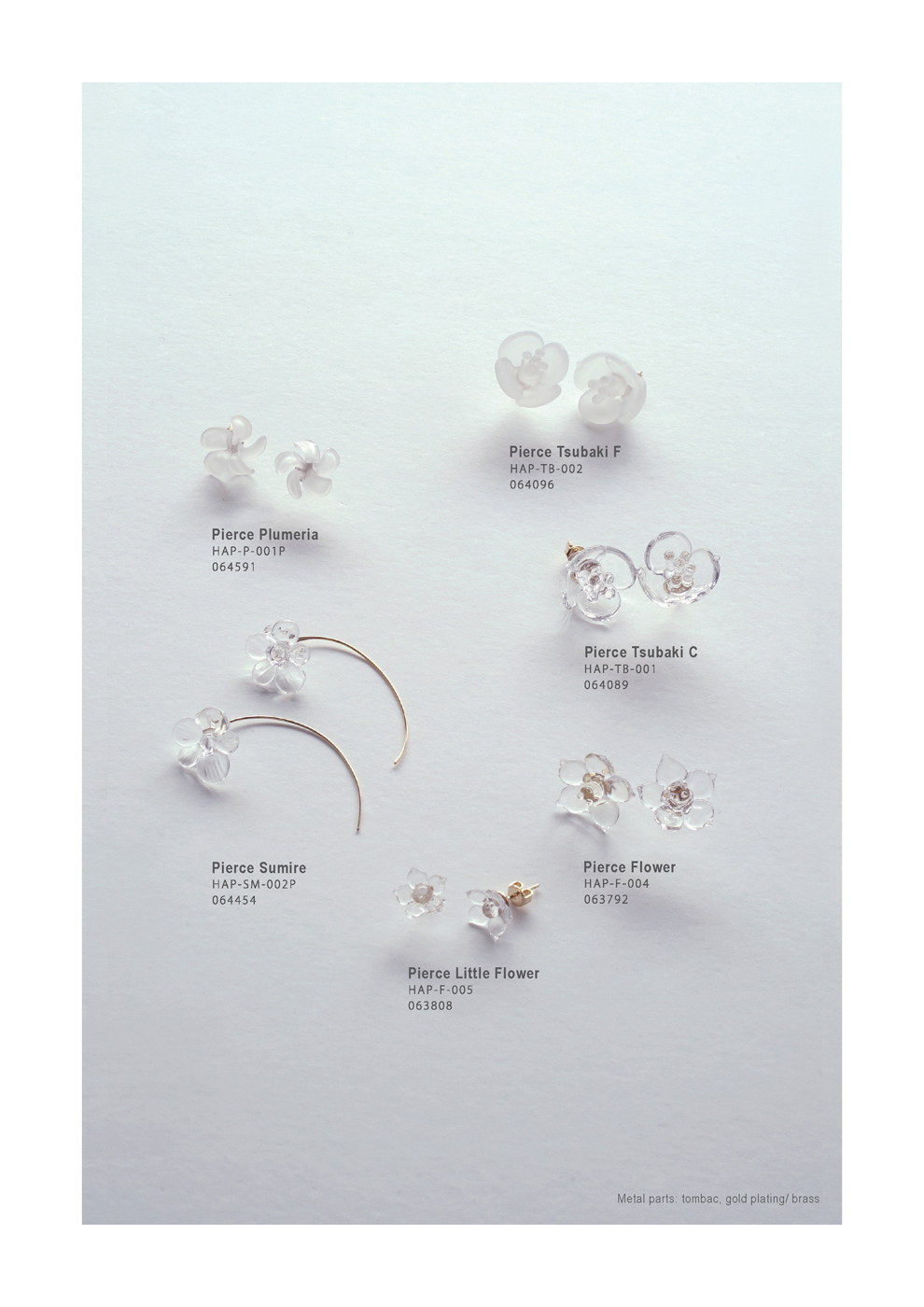 Lampwork Factory, LWF, craftsmen, handmade jewelry, Made in Japan, delicate design, Plants, Pierce, HAP-P-OO1P, HAP-TB-002, HAP-SM-002P, HAP-TB-001, HAP-F-004, HAP-F-005